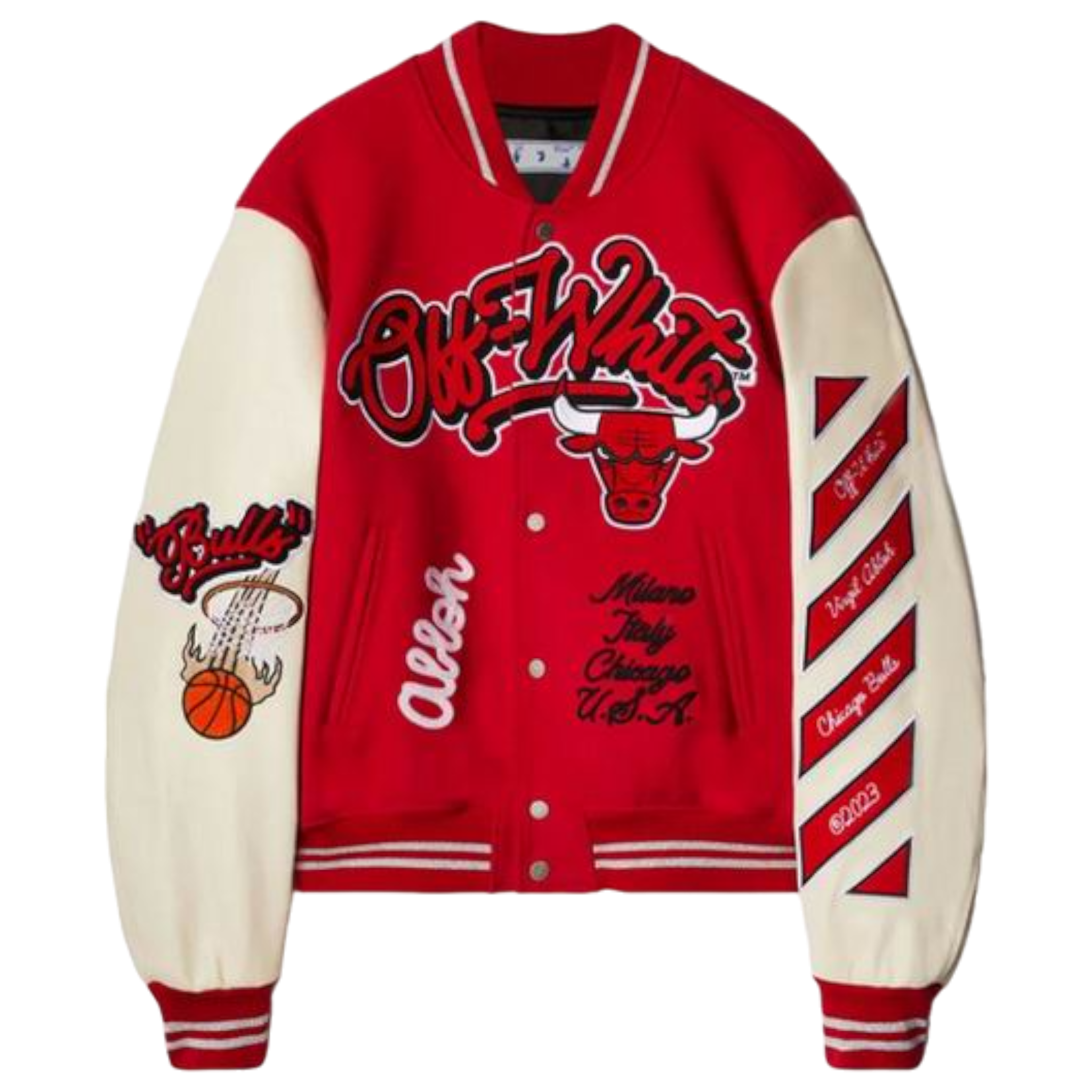 Off-wh1te red varsity jacket